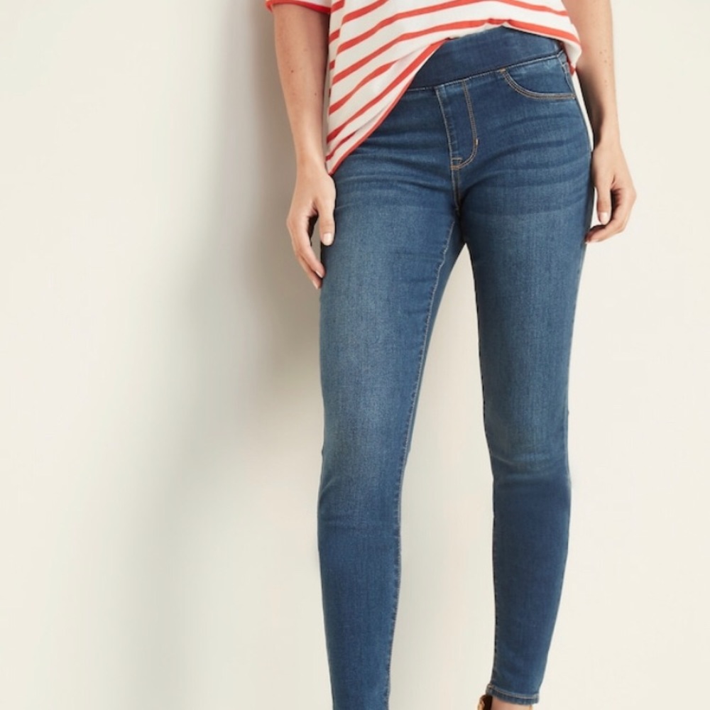 Basic Blue Jeggings with Elastic Waistband